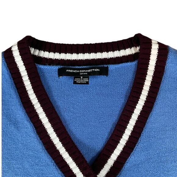 NWT French Connection Preppy Blue, White, Maroon Cardigan Small Button Down 90s - Picture 7 of 11